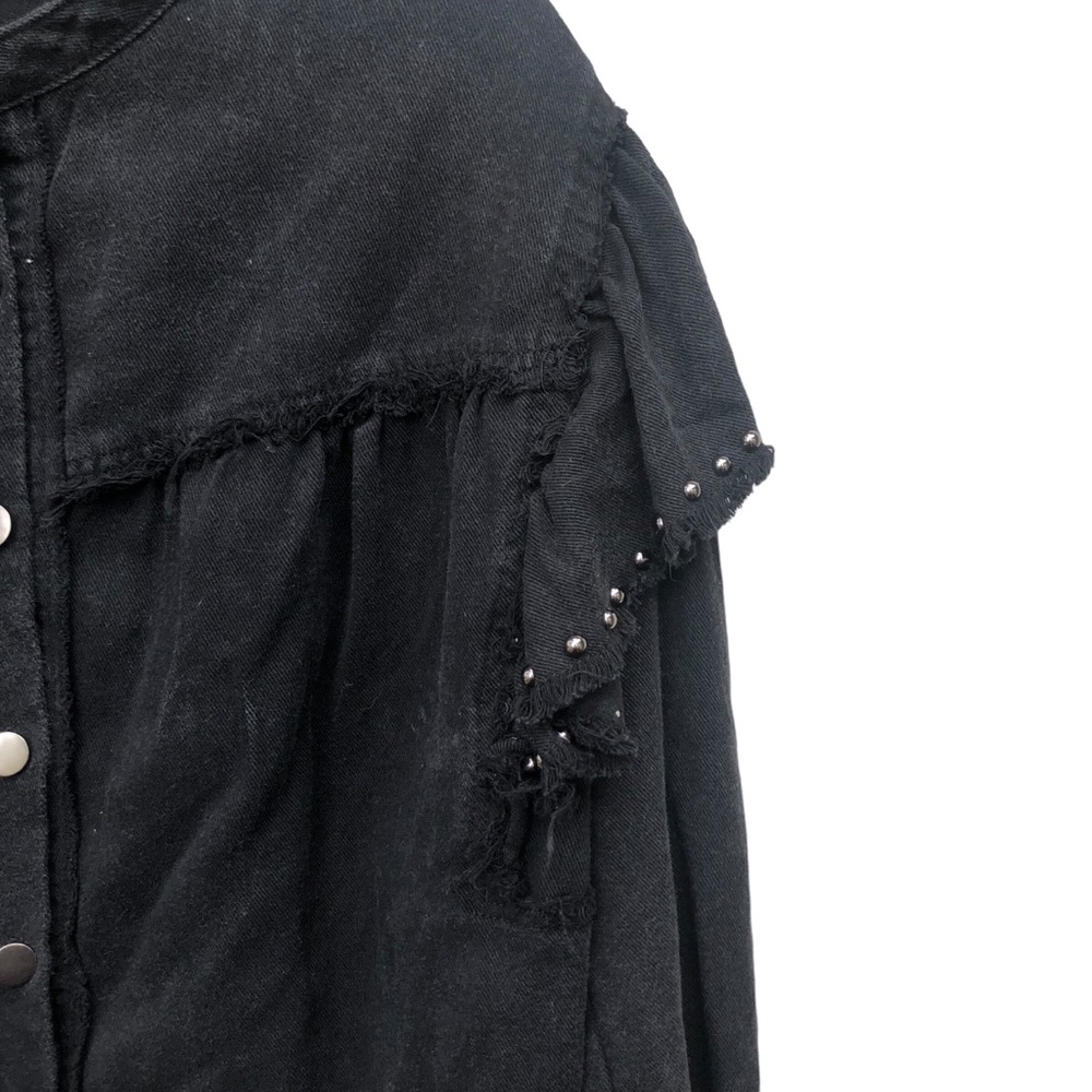Vici Black Denim Studded Ruffle Shoulders size XS - Picture 3 of 7
